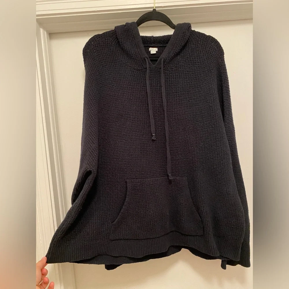 Aerie Waffle Knit hoodie women’s XL black Cropped Pullover Sweater cozy comfy